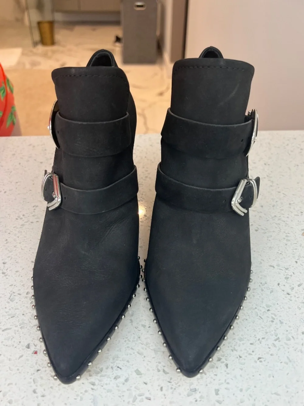 Gianni Bini Black Studded Buckle Pointed Toe Ankle Booties Size 8.5 NWT